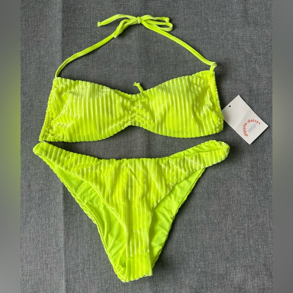 Dippin Daisy’s Lime Velvet 2pc Bikini Swimsuit Set New